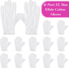 12 Pairs XL White Cotton Gloves for Dry Hand Moisturizing Cosmetic Hand Spa