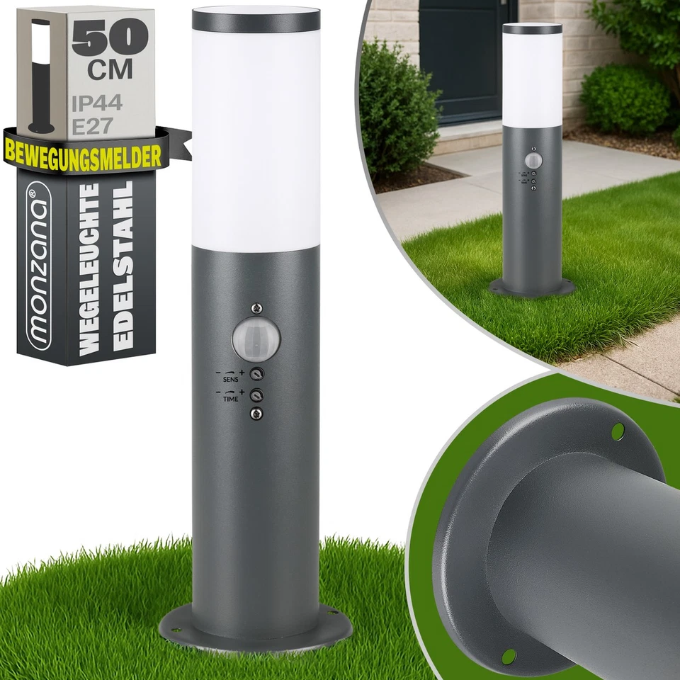 Standleuchte Außenleuchte Wegeleuchte mit Bewegungsmelder Steckdose Edelstahl