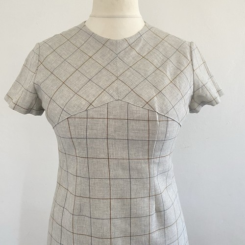 Vintage 1960s Mini Dress Check Oatmeal RETRO Ska Mod SCOOTER Gogo Dress 10 - Picture 3 of 11