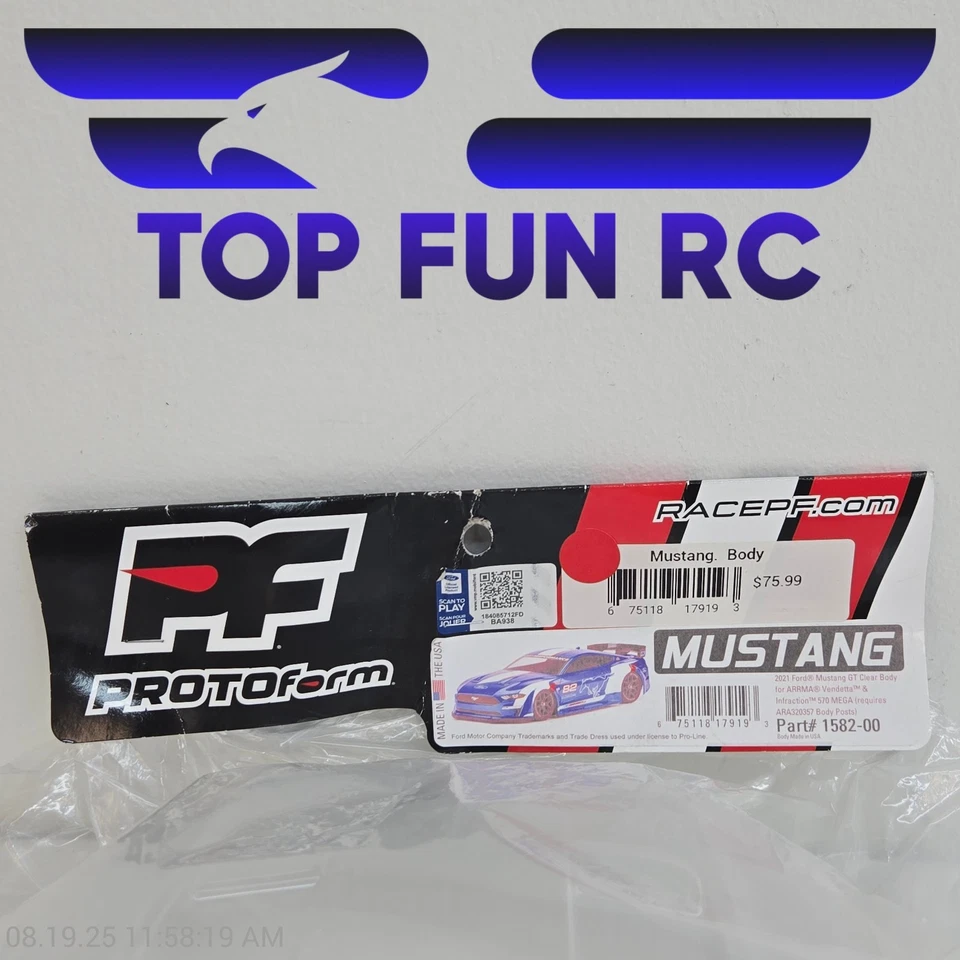 Protoform #1582-00 2021 Ford Mustang GT Clear Body For Arrma Vendetta  - Image 2 of 3