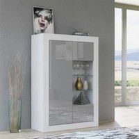 Sideboard Cabinet Storage Display Grey Gloss Doors White Matt Body LED 140cm