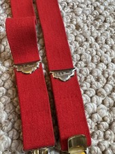 Vintage LL Bean Red Elastic Clip On Suspenders Gold Hardware Adjustable