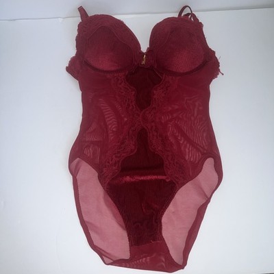 Rachel Roy Size S Push Up Teddy Sexy Red Lace and Mesh Tank Bodysuit