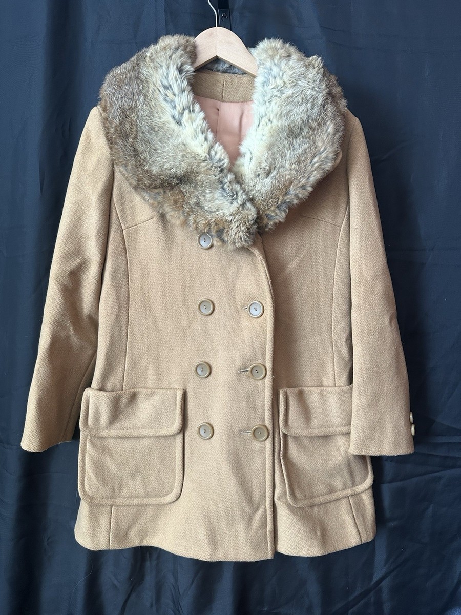 ジャケット・アウター eaphi big collar middle coat beige VTG 60s 70s Wool Fur Collar Penny Lane Coat Jacket Camel Pockets