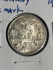 German Empire 1907-D Half Mark, au/unc, nice original 90% silver coin