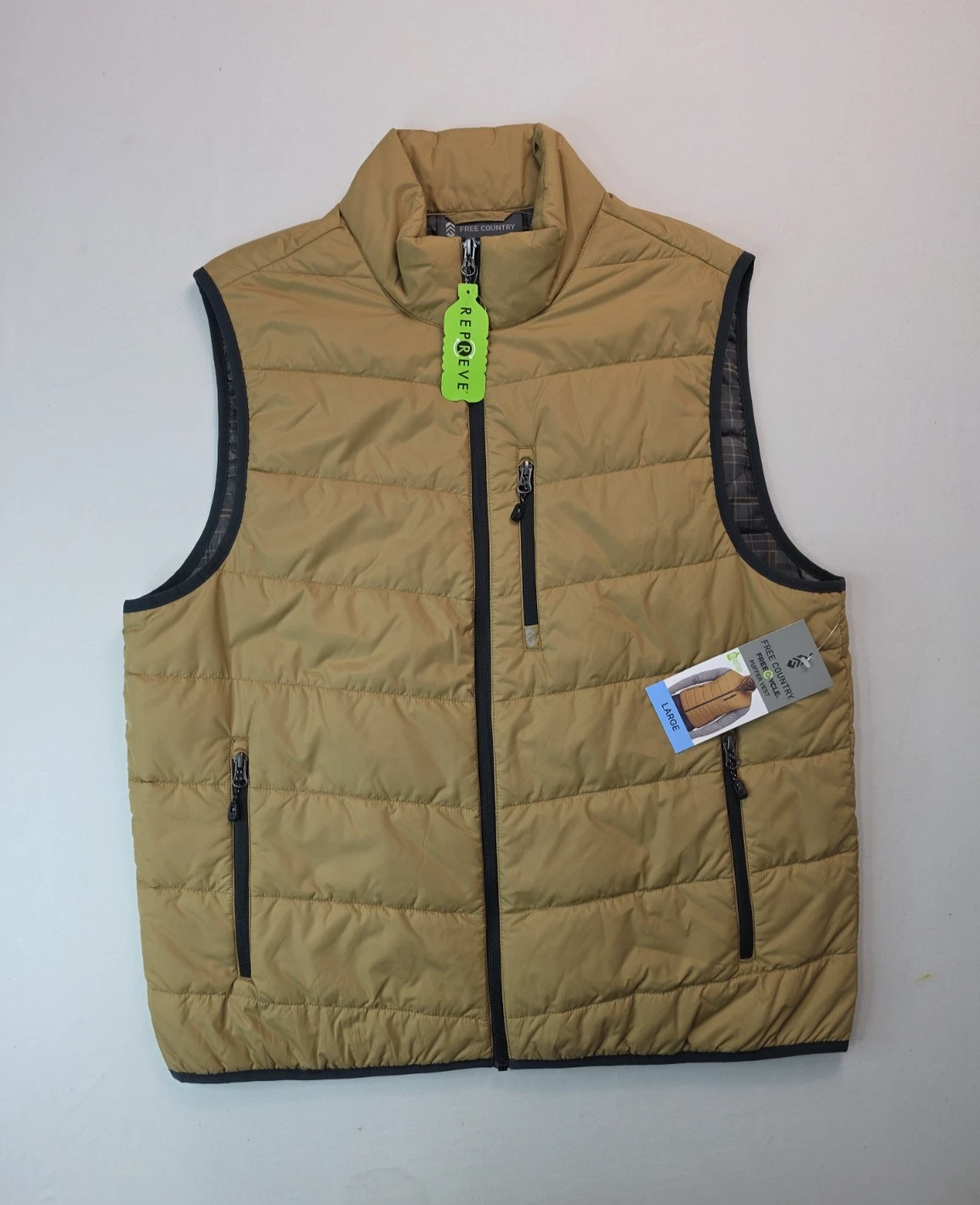 Free Country Super Light Brown Bronze Bark Puffer Vest Gilet Men Large L NEW NWT