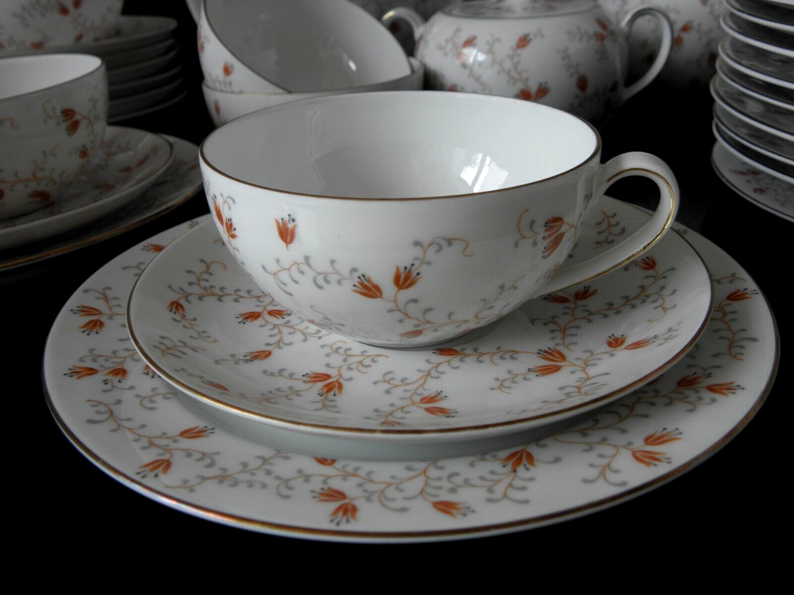 1 Tee-Gedeck 3tlg. ( von 8 ) Alt Schönwald Erdrauch Rot wie Arzberg