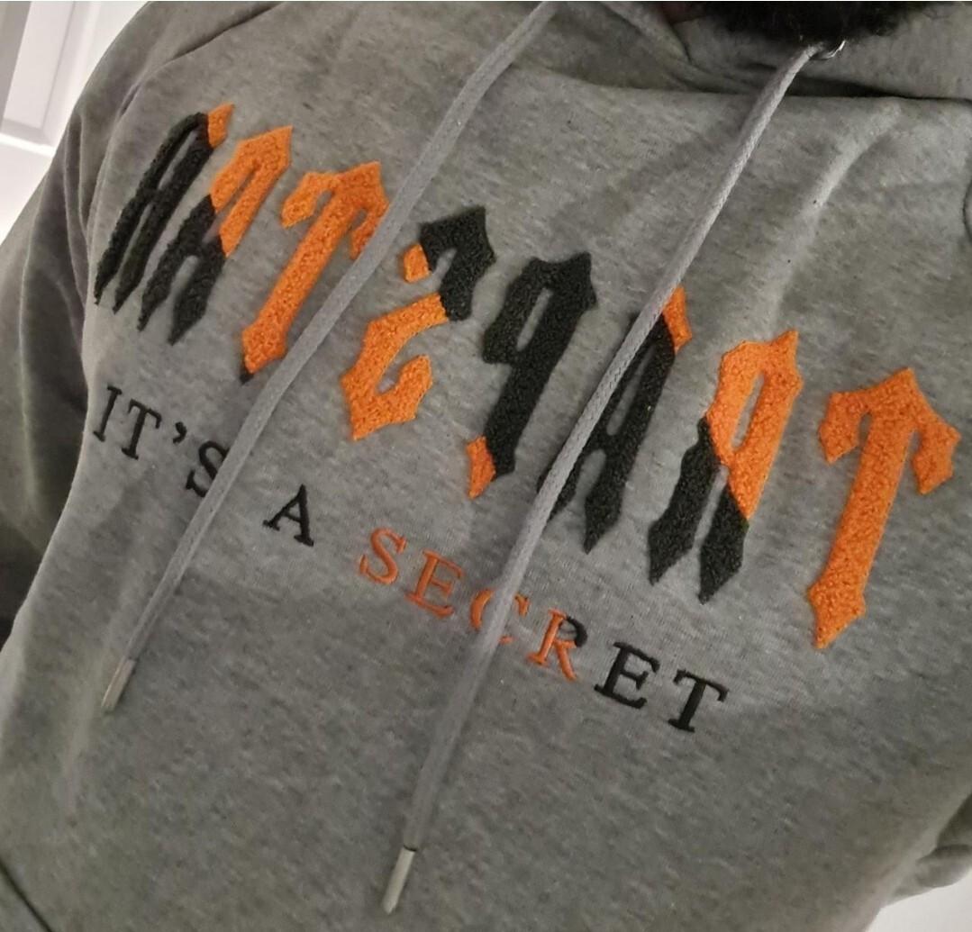 TRAPSTAR CHENILLE DECODED HOODED TRACKSUIT GREY/ ORANGE EDITION