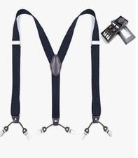 Mens Suspenders Heavy Duty, 1.38" Wide Adjustable Elastic Straps Y Back 6 Metal