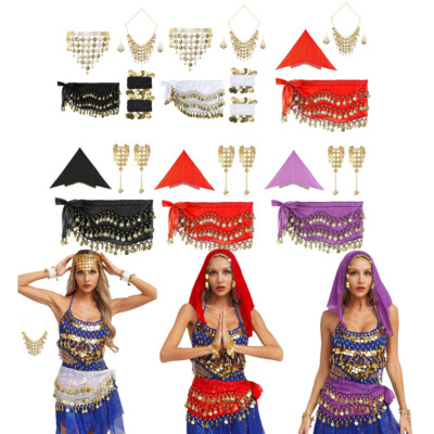Damen Set Tanz Kostüme Exotisch Outfit Stadium Zubehör Cosplay Schal Bauch Rave