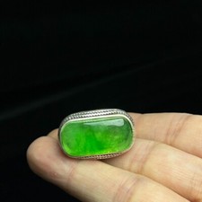 Certified Natural inlay Ice Green Burmese Jade Jadeite Amulet Rings