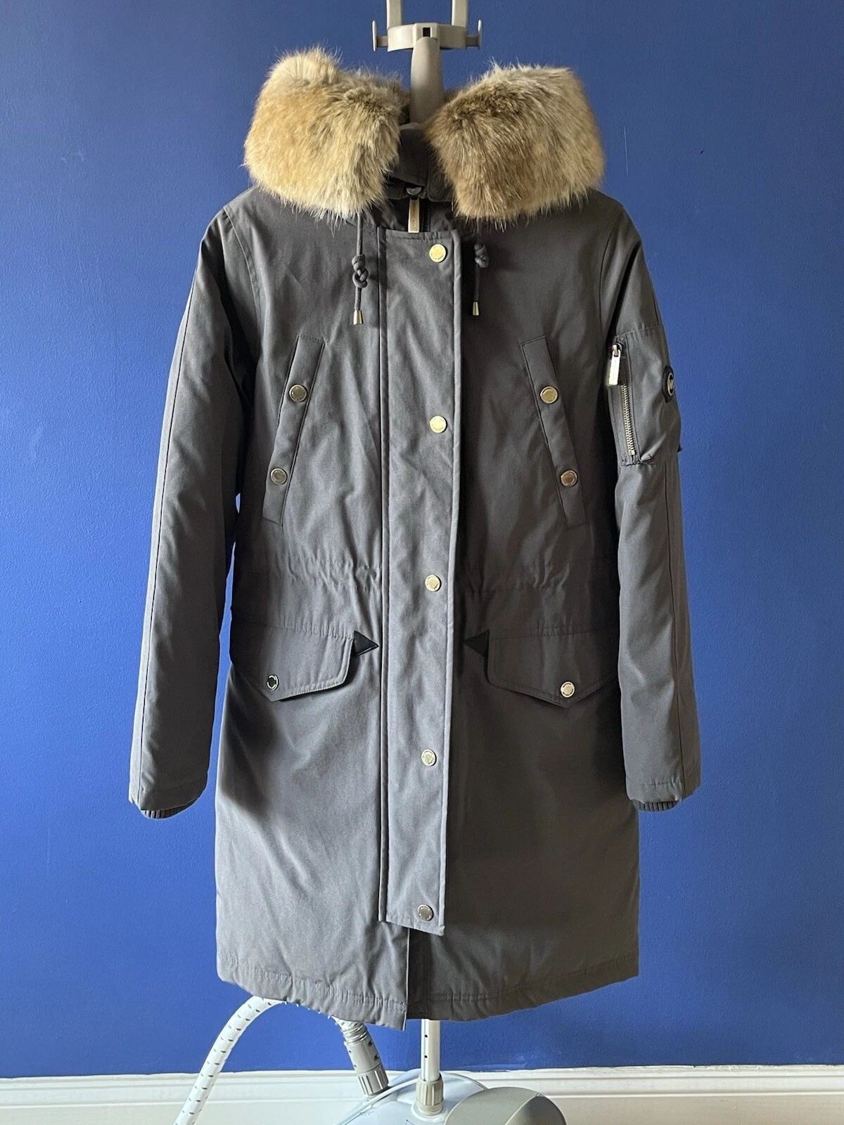 Giacca Anorak Michael Kors donna Missy piumino imbottito pelliccia sintetica cappuccio taglia XS $330