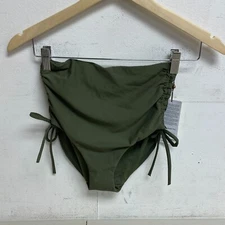 CALIA Women's High Waisted Ruched Side Tie Swim Bottoms Dark Olive WSA23410