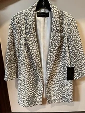 NWT Zara 3/4 Sleeves Open Front Long Blazer Cream & Gray Size XS