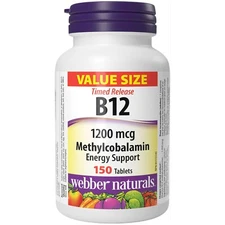Webber Naturals Timed-Release Vitamin B12 Energy Support Optimum 150 pcs NEW