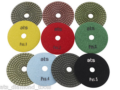 ATS 100mm (4'') 5 Stufen Profi Nass Diamant Polierpads Granit Quarz