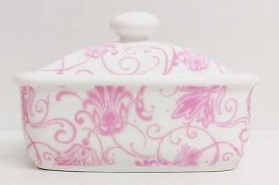 Pariser rosa Butterdose Fine China Floral Swirl Rollschale Deckel verziert UK
