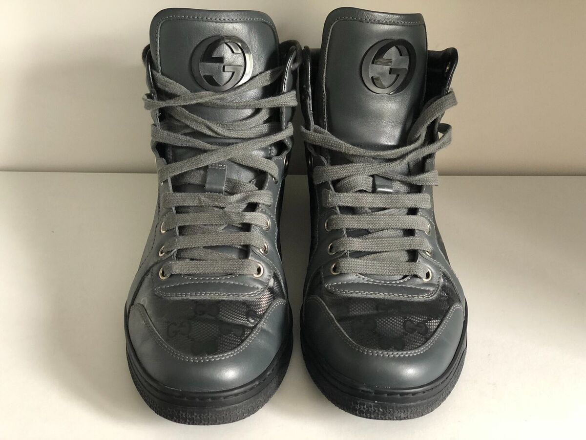 Gucci Logo High Top Sneakers GImprime Black Leather 224778 Gucci Logo High Top Sneakers GImprime Black Leather 224778