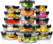 30 PC Glass Food Storage Containers with Lids - Reusable Glass Meal Prep Co...