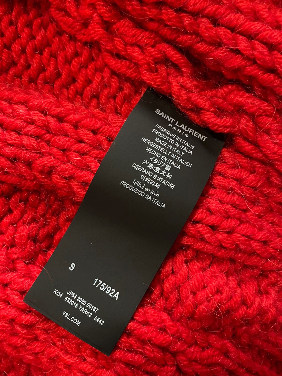 NWT $1190 Saint Laurent Men Coble-Knit Hooded Cardigan Sweater Red