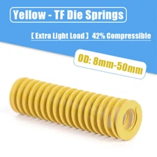 Yellow TF Die Springs Compression Mould Spring OD 8mm-50mm Extra Light Load Duty