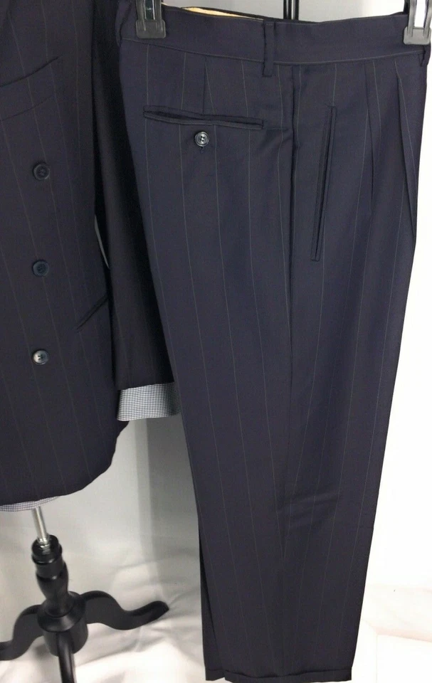 Traje Pal Zileri Para Hombres Azul Marino A Rayas 2 Piezas Talla 43R Doble Pecho Foto 4 de 4