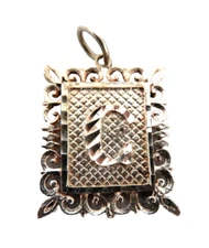 925 Sterling Silver Diamond Cut Filigree Initial  "C"  Charm / Pendant
