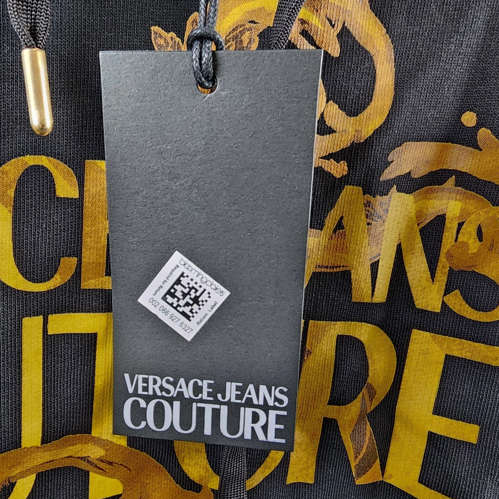 Versace Jeans Couture Regular Fit Felpa con Cappuccio Uomo M Nero Oro Logo Pullover Anteriore