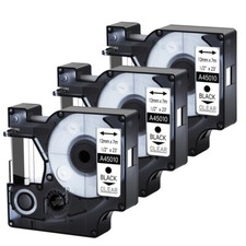 3 PK 45010 Black Clear Label Tape for DYMO D1 LabelPoint 200 250 Print 1/2" 12MM