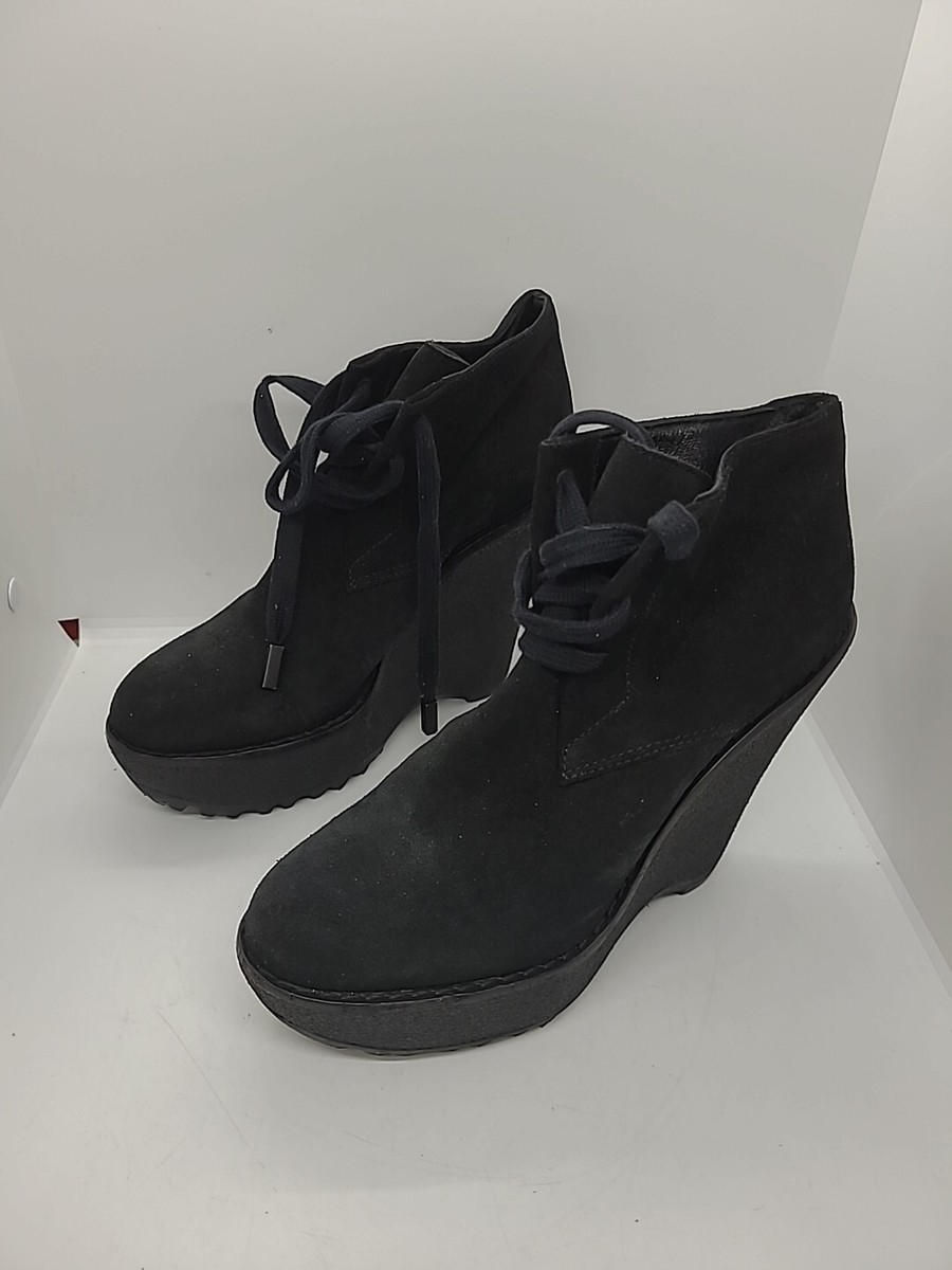 Burberry Suede Wedge Lug Sole Booties - Black Size 38.5 US 8 