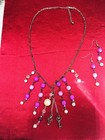 Vintage Style Handmade Necklace Earring Set 16” Silver Tone Lavender Beads Charm