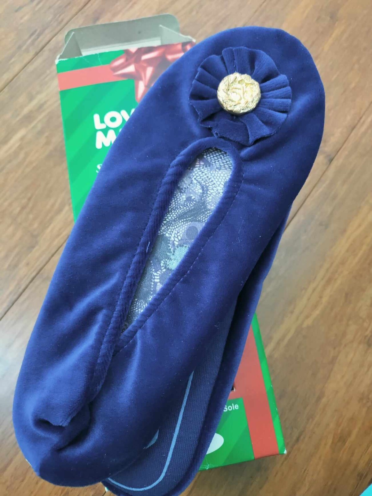 PANTOFOLA D’ORO Love Mates Pantofole Elasticizzate in Velluto Vintage Blu con Bottone Accento Oro