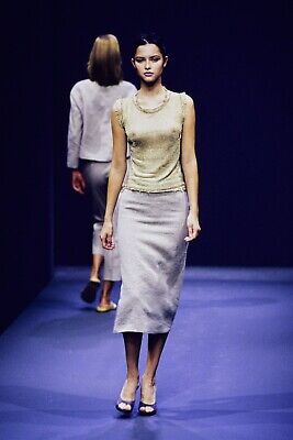 Prada Spring 1998 Gold Metallic Knit Sleeveless Crop Sweater Prada Spring 1998 Gold Metallic Knit Sleeveless Crop Sweater