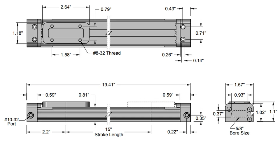 Koganei HORV16X15", 115 PSI máximo bajo perfil cilindro sin varilla deslizamiento de aire Foto 2 de 2