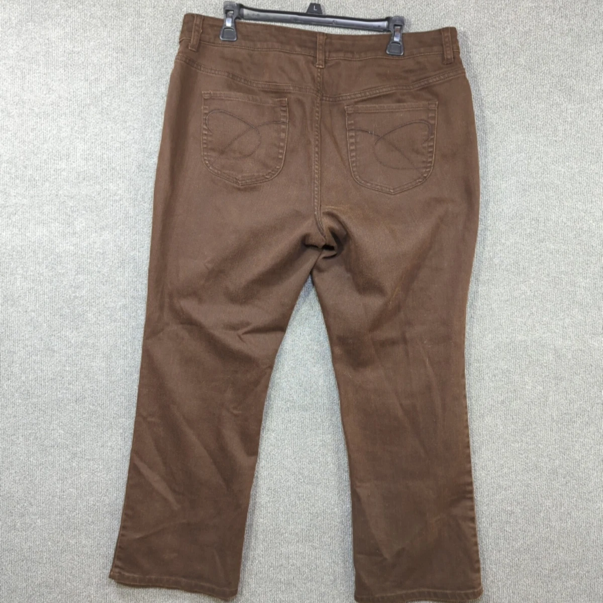 Chicos Platinum Denim Pants Womens 25 Short Brown Jeans Pockets Plus Size