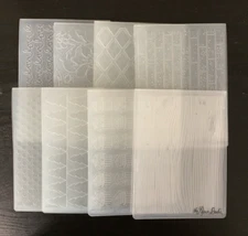 8 The Paper Studio Embossing Folders - Wood Brick Love Flowers Trellis Cup Cake