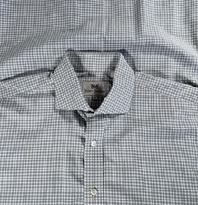Hickey Freeman Gray Gingham Check Spread Collar Dress Shirt Mens Sz 16 EUC