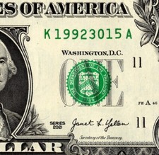 March 15 1992 Birthday Note Fancy Serial Number One Dollar bill K19923015A March 15 1992 Birthday Note Fancy Serial Number One Dollar bill K19923015A