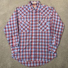 Vintage Levi's Western Shirt Men Medium Plaid Pearl Snap Cotton Polyester Cowboy