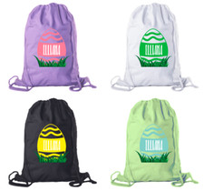 Personalized Easter Basket Bags, Cotton Drawstring Backpacks - Wavy Lines Egg