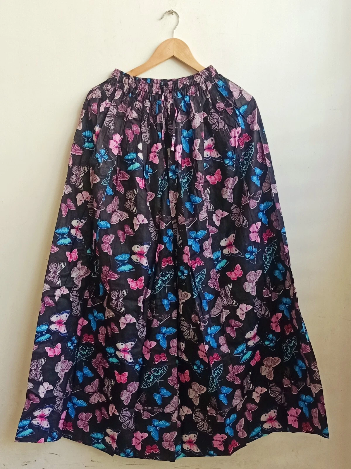 Indian Black Butterfly Floral Skirt Cotton Long Skirt Free Size Beach wear AU