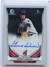 2014 BOWMAN DRAFT CHROME #BCA-GHO GRANT HOCKIN AUTOGRAPH RC, INDIANS, 121414