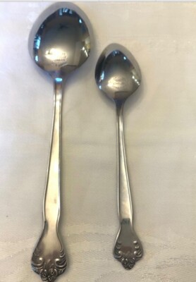 Set 2 MSI Stainless Versailles Pattern Teaspoon 6 3/8'' & 8 1/4  Serving Spoon