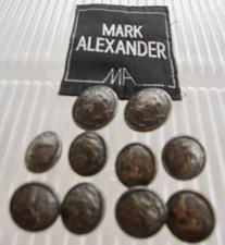 Vintage 90s Mark Alexander Replacement 10 Button Set Bronzed World Map Waterbury