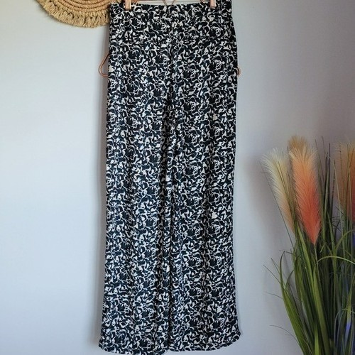 Club Monaco Black Abstract Print Pleated High Rise Wide Leg Pants Womens Size 4 - Picture 5 of 9