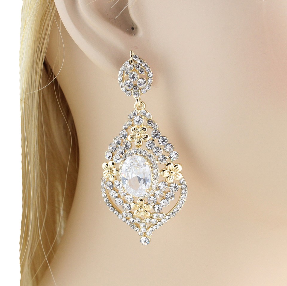 Silver Rhinestone Chandelier Dangle Earrings – Exquisite CZ Wedding Jewelry E3513