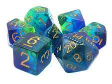 Old School 7 Piece DnD RPG Dice Set Gradients Night Time Swim