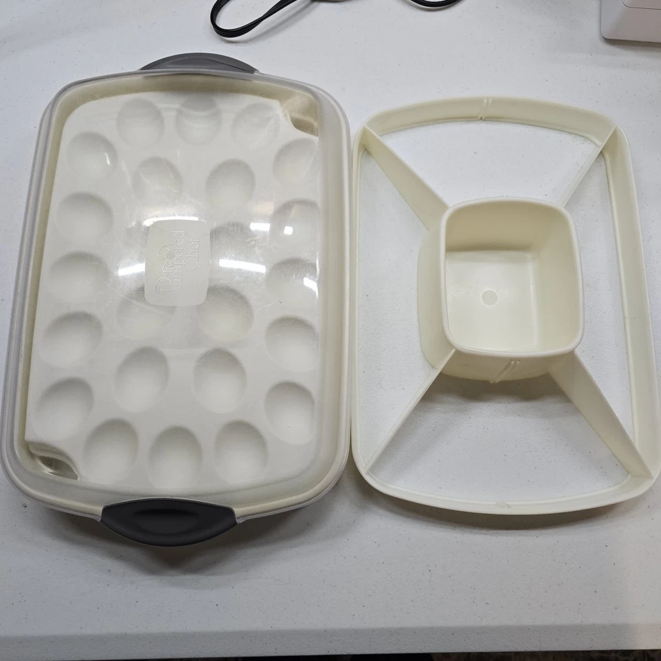 Pampered Chef Egg Veggie Rectangle Tray Server Container Fair Condition  - Image 2 of 4