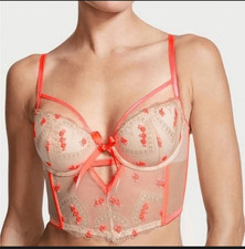 Victoria's Secret Floral Embroidered Strappy Corset Dream Angel's Lined Demi