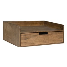 Kitt Floating Shelf Side Table with Drawer, Rustic Brown
